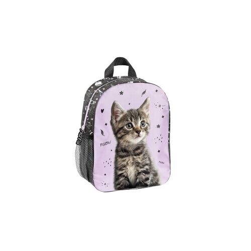 Cicás hátizsák ovisoknak 3D - fekete, lila. Cica mintás ovis hátizsák.