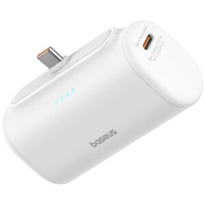 Baseus Compact 5000mAh Power Bank - Fehér, Szögletes nézet USB-C porttal - Baseus