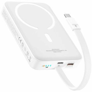 Szögletes nézet a Baseus 10000mAh mágneses vezeték nélküli power bankról USB-C kábellel - Baseus