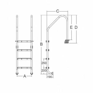 3 fokos rozsdamentes acél medence létra, méretek és részletek - Medence és strandjáték