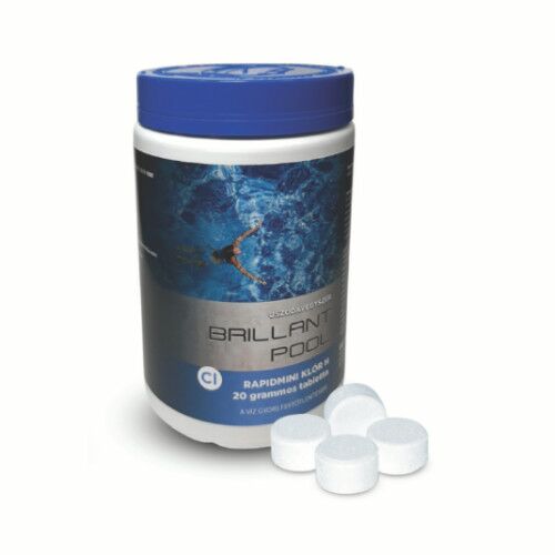 Brilliant Pool Rapidmini klórtabletta, 1 kg, 50 db, 20 grammos, gyorsan oldódó, medencék fertőtlenítésére 