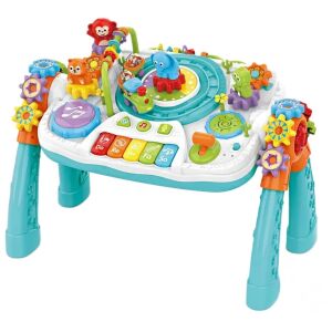 Set masa lego 2 in 1 cu functie de conectare Bluetooth si microfon WePro Store, baterie reincarcabila, Muzica si lumini, trenulet electric, panou de control, 3 ani + 126990299 - Premergatoare și Jocuri de dezvoltare pentru copii mici