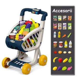 Cos de cumparaturi supermarket pentru copii cu sunete si lumini WePro Store, 41 de accesorii, fructe, legume, bani, 3 ani + 126990258 - WePro Store