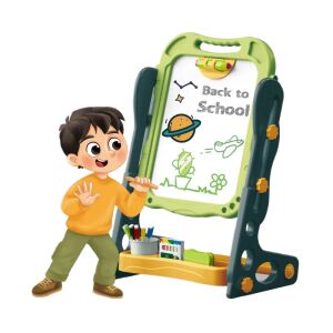 Dieťa používa multifunkčnú kresliacu tabuľu WePro Store, zobrazuje bielu magnetickú stranu - WePro Store