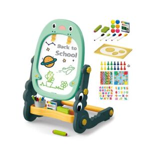 Tabla de desenat multifunctionala cu doua fete si 2 jocuri de societate incluse WePro Store, partea magnetica pentru cifre si litere si cea neagra pentru scris cu creta, compartiment special 126990361 - Table de scris si desenat