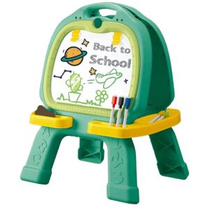 Faltbares Zeichenbrett mit zwei Seiten und 2 Brettspielen inklusive WePro Store, magnetische Seite für Zubehör und schwarze Seite zum Schreiben mit Kreide, 46 Teile, Marker, Grün, 3 Jahre + 126990450 - Zeichentafeln, Schreibtafeln
