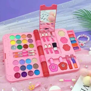 WePro Store Kinder-Schminkset, rosa, mit Spiegel, Lidschatten, Lipgloss, Pinseln und Zubehör - WePro Store
