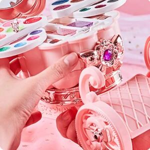Kinder Schminkset mit Musiktisch und Lichtern, Schminkset wasserlöslich, Spiegel und Zubehör, ungiftig, rosa