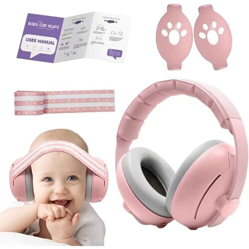 2 v 1 chrániče sluchu pre bábätká a deti 3-48 mesiacov WePro Store, mäkká a klasická elastická čelenka, ochrana sluchu v hlučnom prostredí, potlačenie hluku 25 dB, ružové 126990403