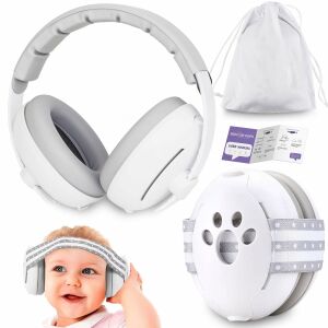 Casti Antifonice 2 in 1 Pentru Bebelusi si Copii 3-48 luni WePro Store, Bentita Elastica Moale si Clasica Superioara, protectie auditiva in medii zgomotoase, Anulare a Zgomotului la 25dB, Alb 126990430 - WePro Store