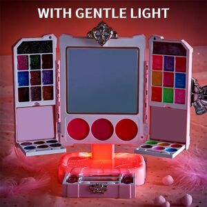Trusa de machiaj pentru copii cu sunete si lumini WePro Store, Design inedit pentru printese, Solubile in apa, Oglinda, Roz, Non-Toxic 126990555 - WePro Store