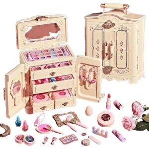 WePro Store Kinder-Schminkset, XXL-Schrankmodell mit 66 Kosmetikartikeln und Accessoires, leicht aufzubewahren und zu transportieren, ungiftig, ab 3 Jahren
