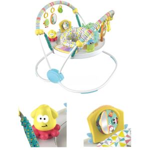 Collage des WePro Store Activity Center Baby-Springers mit Nahaufnahmen der Spielzeuge - Babywalker