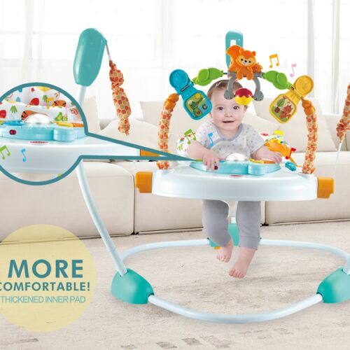 Baby Jumper mit Activity Center, 360 Grad drehbarem Sitz, Lichtern, Geräuschen und Spielzeug, höhenverstellbar, geeignet für Babys ab 6 Monaten