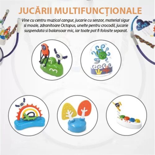 Multifunktions-Baby-Springer mit Musikzentrum, sensorischem Spielzeug, sicherem und weichem Material, ohne scharfe Kanten. Zahnrad, Octopus Spinner Zornai, Krokodil-Zahnräder, Hängespielzeug und kleiner Wipper, alle können separat verwendet werden