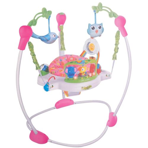 WePro Store Centru de activități cu săritor pentru bebeluși, roz, cu înălțime reglabilă, scaun rotativ 360°, sunete, lumini și accesorii atractive
