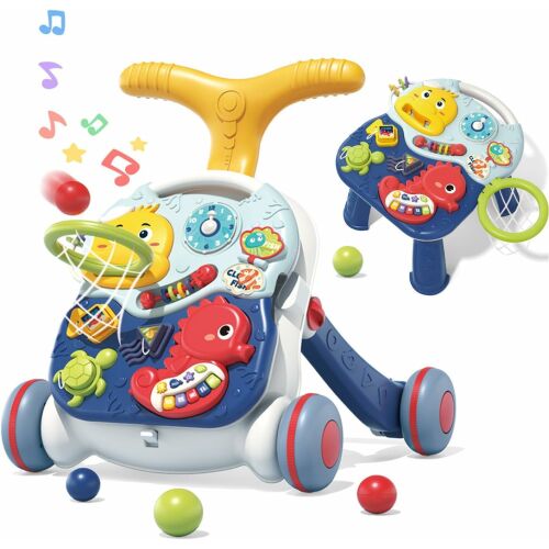 WePro Store 3-in-1 Interaktive Lauflernhilfe für Babys mit Geräuschen und Lichtern, einstellbare Höhe und Geschwindigkeit, interaktiver Tisch und Tafel, Ballkorb, Rasselspielzeug, 6–18 Monate 126990904