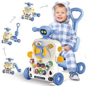 WePro Store 6-в-1 Activity Walker, бебешка проходилка, маса за обучение, маса за игра, скутер, влакче на колела, люлеещ се стол, музикална клавиатура, звуци и светлини, 6 месеца+ - WePro Store