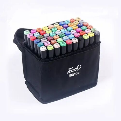 Set 60 markere duble WePro Store, profesionale, subtire si gros, cerneala pe baza de alcool, geanta de depozitare, Multicolore 126991143