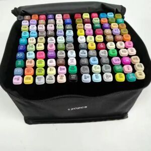 Комплект от 120 двойни маркера WePro Store, професионални, тънки и дебели, мастило на алкохолна основа, чантичка за съхранение, многоцветни 126991169 - Маркер