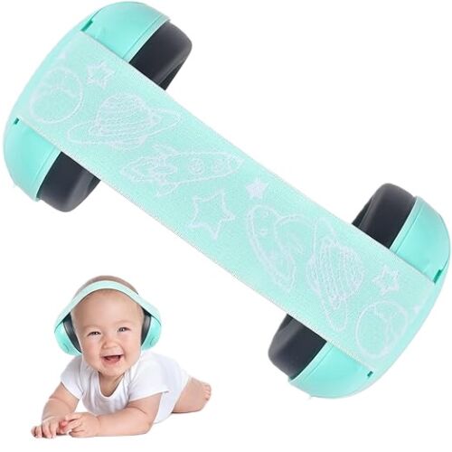 Chrániče sluchu pre deti a bábätká 3-36 mesiacov WePro Store, ochrana sluchu v hlučnom prostredí, bezpečný systém upevnenia na fontanelu, elastický hlavový most, jednoduché použitie, zelené s 126991162