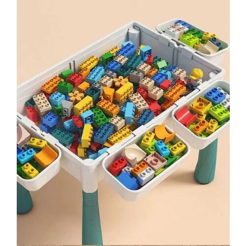 Masa lego multifunctionala 7 in 1 cu doua scaune incluse WePro Store, mod pentru nisip, apa, studiu, depozitare jucarii, diferite activitati, Multicolor, 3 ani + 126991300