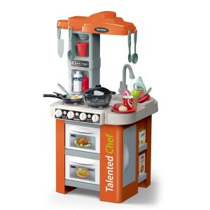 Детска кухня WePro Store, истински воден кръг, фурна и котлон, звуци и светлини, с всички аксесоари, оранжева, над 3 години 126991352 - Кухня за бебета и играчки