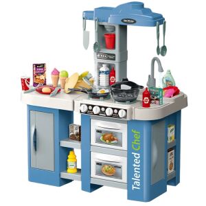 Bucatarie pentru copii WePro Store, circuit de apa real, cuptor si plita, sunete si lumini, accesorizata complet, 67 piese, Albastra, 3 ani + 126991208 - WePro Store