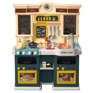 WePro Store Kinderküche, echte Lichter und Geräusche, fließendes Wasser und Dampffunktion, 73 Kochzubehörteile, grün, ab 3 Jahren