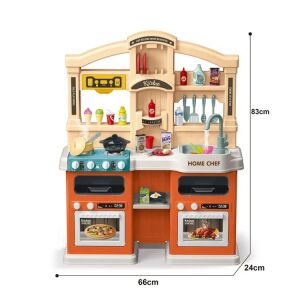 Detská kuchynka WePro Store, skutočné svetlá a zvuky, tečúca voda a funkcia pary, 77 kuchynských doplnkov, oranžová, od 3 rokov 126991560 - Detské kuchyne & Hračkárske kuchyne