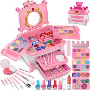 Trusa de machiaj pentru copii WePro Store cu set complet cosmetic pentru fete, roz, solubila in apa, non-toxica si sigura pentru joaca 126991380 - WePro Store