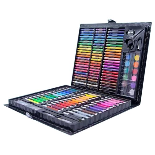 150-teiliges Malset mit Buntstiften, Farbstiften, Markern, Farben und mehr in einem schwarzen Kunststoffkoffer