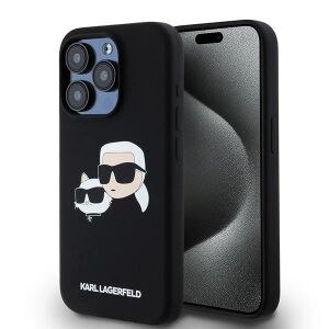 Karl Lagerfeld iPhone 15 Pro fekete szilikon tok Karl & Choupette MagSafe dizájnnal - Karl Lagerfeld Telefontok