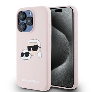 Karl Lagerfeld rózsaszín szilikon iPhone 15 tok Karl & Choupette dizájnnal - Karl Lagerfeld Telefontok
