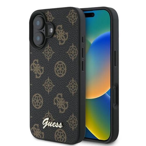 Guess Peony Script MagSafe iPhone 16 Plus tok, fekete logó mintával - Guess