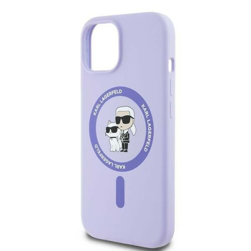 Husă KARL LAGERFELD pentru IPHONE 15 compatibilă cu MagSafe KLHMP15SSCMKCRHU (Inel de corp din silicon KC) violet 140521565