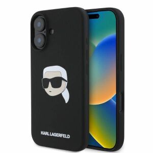 KARL LAGERFELD Hülle für IPHONE 16 kompatibel mit MagSafe KLHMP16SSKHPPLK (Sil KL Head Print) schwarz 127018151 - Karl Lagerfeld Handyhüllen