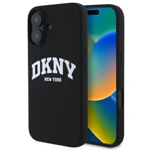 Dkny Silicone Fehér Nyomtatott Logo Tok Magsafe Tokhoz Iphone 16 Fekete