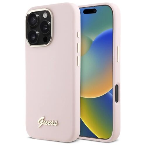 Guess Silicone Script Metal Logo rózsaszín iPhone 16 Pro tok - Guess