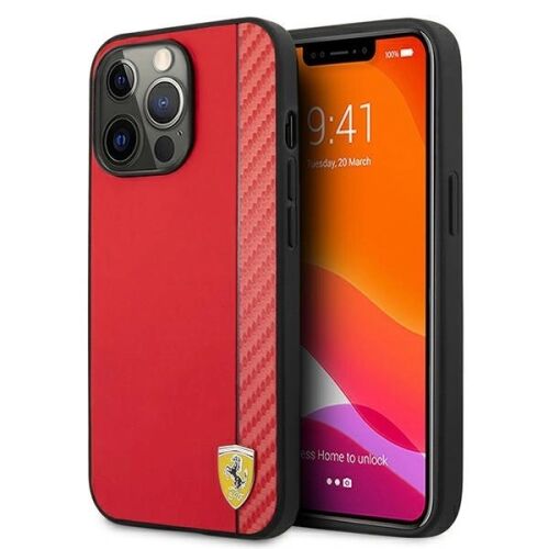 Etui Ferrari On Track Carbon Stripe na iPhone 13 Pro Max - czerwone 127030921