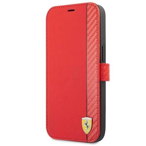 Ferrari On Track Carbon Stripe Piros iPhone 13 Mini Pénztárca Tok - Ferrari