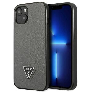 Etui Guess Saffiano Triangle Logo na iPhone 14 - srebrne 127035294 - Handyhüllen