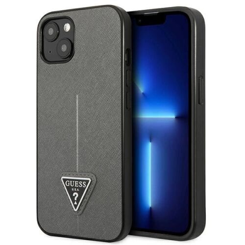 Etui Guess Saffiano Triangle Logo na iPhone 14 - srebrne 127035294