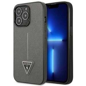 Etui Guess Saffiano Triangle Logo na iPhone 14 Pro Max - srebrne 127035329 - Handyhüllen