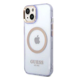 Guess Gold Outline Translucent MagSafe - Etui iPhone 14 (fioletowy) 127036120 - Guess