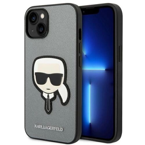 Karl Lagerfeld Saffiano ezüst iPhone 14 Plus tok Karl's Head folttal - Karl Lagerfeld