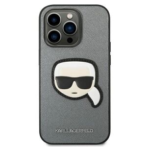 Etui Karl Lagerfeld Saffiano Karl's Head Patch na iPhone 14 Pro - srebrne 127036876 - Karl Lagerfeld Handyhüllen