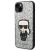 Karl Lagerfeld Glitter Ikonik iPhone 14 Plus tok, ezüst csillogó Karl Lagerfeld karakterrel