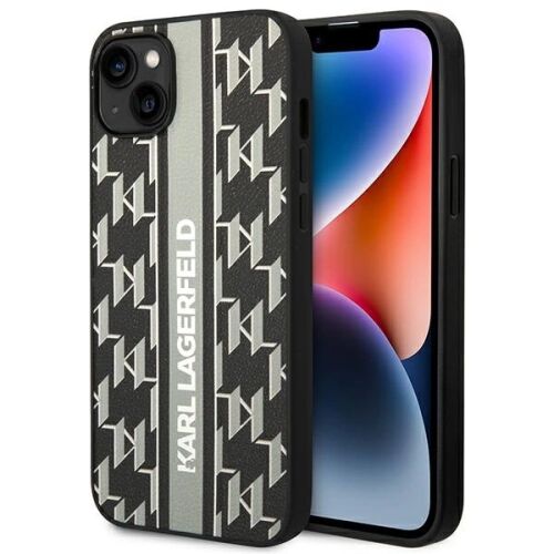 Karl Lagerfeld Monogram Csíkos iPhone 14 Plus Tok - Szürke - Karl Lagerfeld