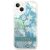 Guess iPhone 14 tok, zöld virágos csillámos design, közelkép